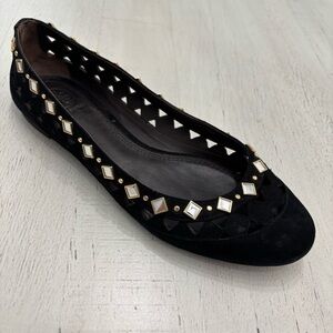 RARE Tory Burch Ballet Flats 6.5M Mirroed Cut out Studded Round Toe shoes